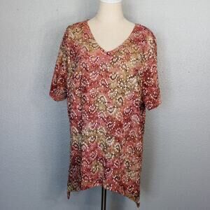 Catherines by Maggie Barnes Plus Floral Lace Pink Short Sleeve Blouse Size 1X